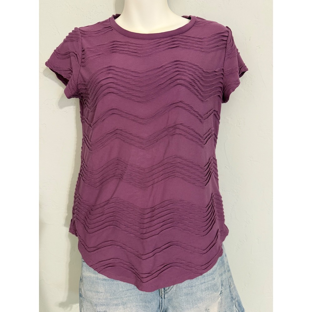 SIMPLY VERA WANG Women's Purple Textured Wave Knit Short Sleeve Top Size S